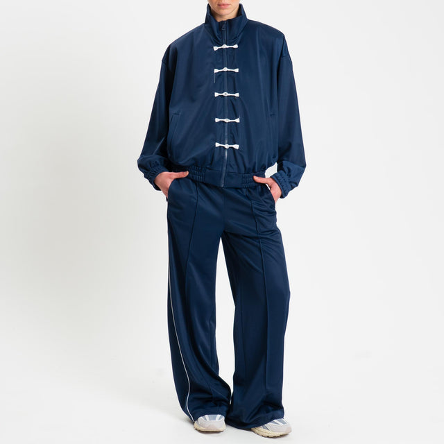 Haveone-Pantalone palazzo acetato banda laterale - blu