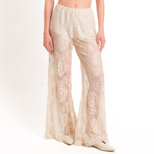 Haveone-Pantalone in pizzo elastico in vita - Beige