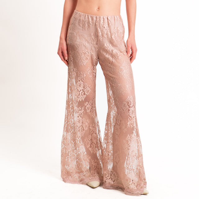 Haveone-Pantalone in pizzo elastico in vita - cipria