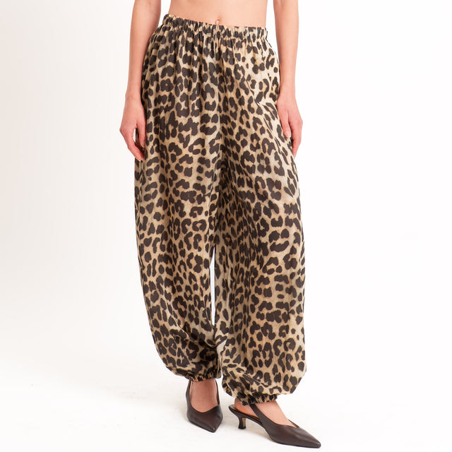 Haveone-Pantalone animalier balloon fit cotone light - beige/nero