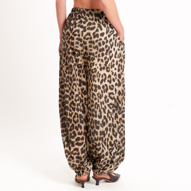 Haveone-Pantalone animalier balloon fit cotone light - beige/nero