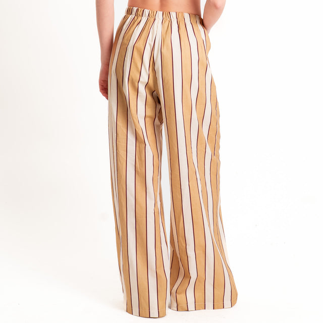 Haveone-Pantalone a righe elastico in vita - cammello/burro/india