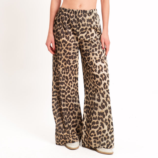 Haveone-Pantalone animalier elastico in vita - beige/moro