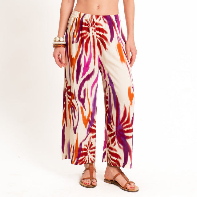 Haveone-Pantalone fantasia tie dye con elastico in vita - burro/coccio/vino