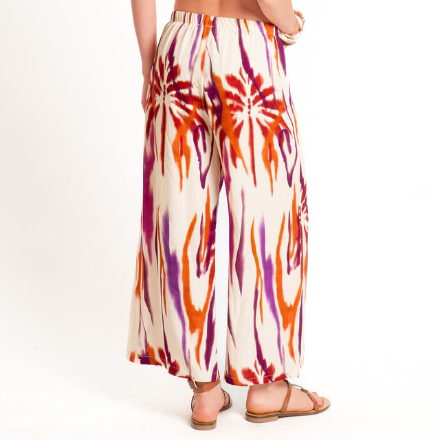 Haveone-Pantalone fantasia tie dye con elastico in vita - burro/coccio/vino