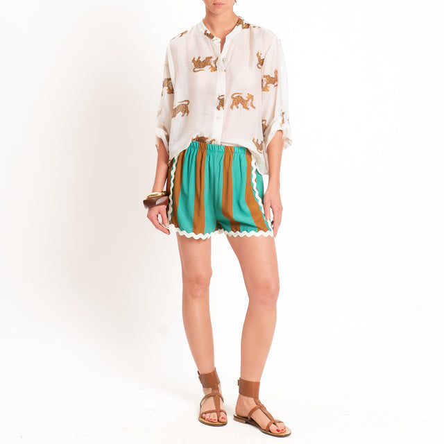 Haveone-Shorts righe elastico in vita - tabacco/turchese/latte