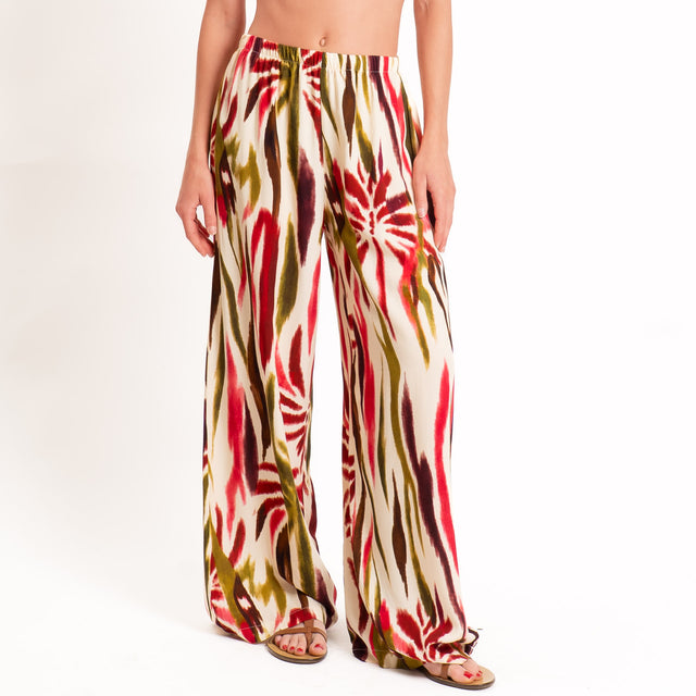 Haveone-Pantalone fantasia tie dye con elastico - burro/olio/india