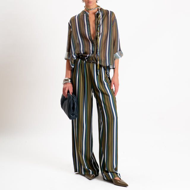 Haveone-Pantalone a righe elastico in vita - militare/oliva/blu