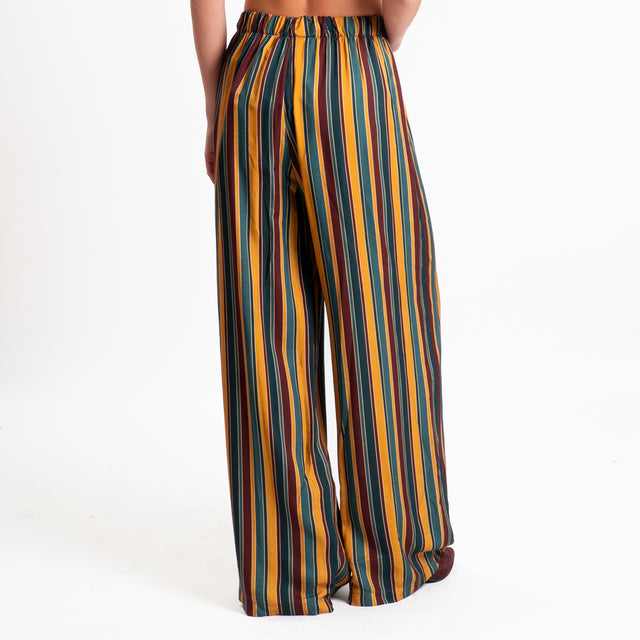 Haveone-Pantalone a righe elastico in vita - verde/bordeaux/cuoio