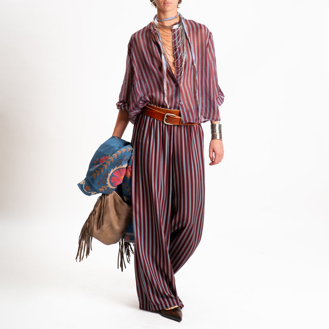 Haveone-Pantalone a righe elastico in vita - bordeaux/celeste