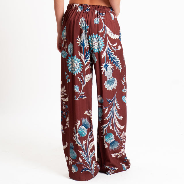 Haveone-Pantalone fantasia floreale elastico in vi - vino/celeste/ottanio
