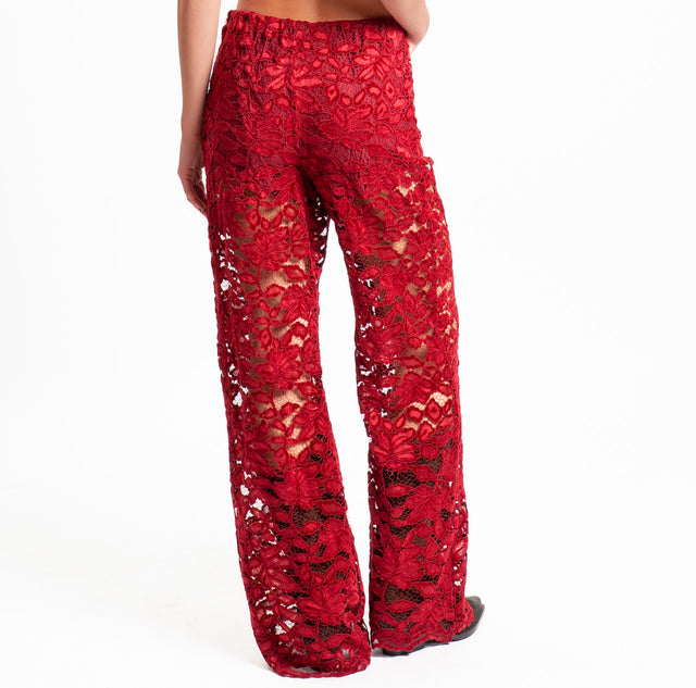 Haveone-Pantalone in pizzo elastico in vita - rosso