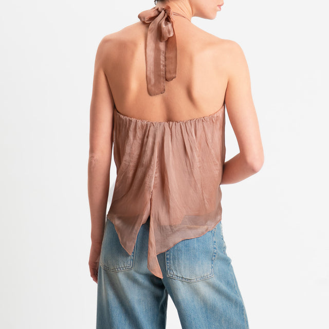 Haveone-Top misto seta spacco dietro - caramello