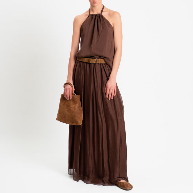 Haveone-Top misto seta spacco dietro - cioccolato