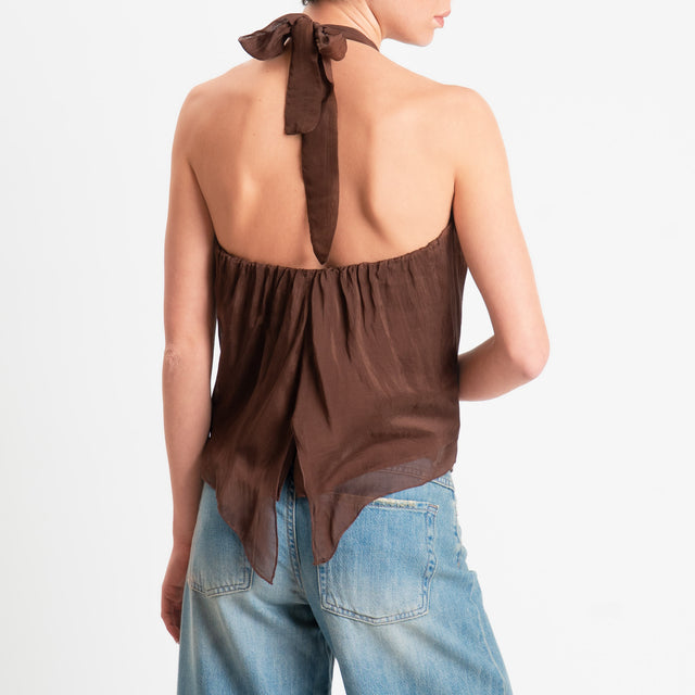 Haveone-Top misto seta spacco dietro - cioccolato