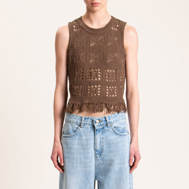 Haveone-Top crochet con frange - moka