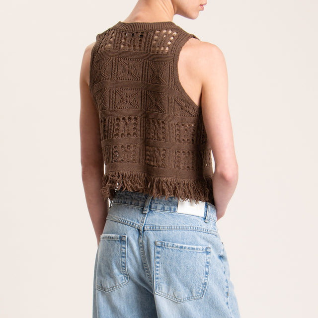 Haveone-Top crochet con frange - moka