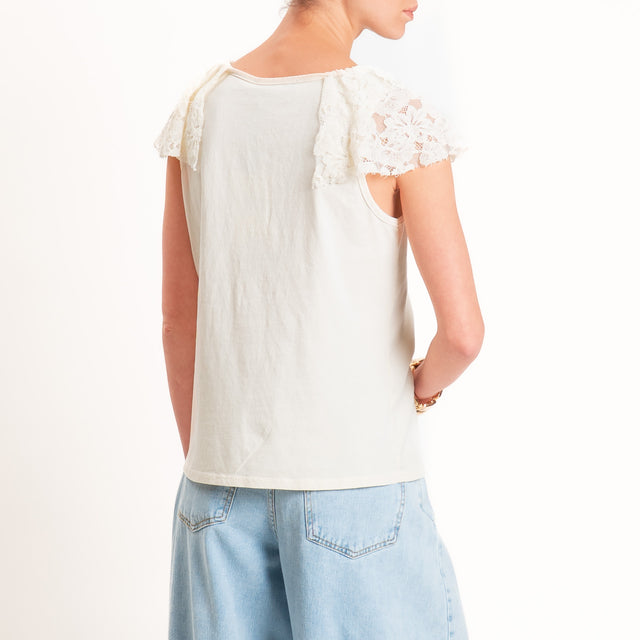 Haveone-T-shirt con pizzo - burro