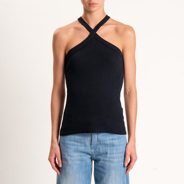 Haveone-Top incrociato a costine - nero