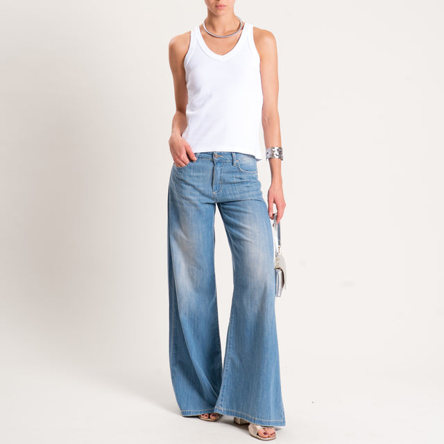 Haveone-Top scollo v a costine - bianco