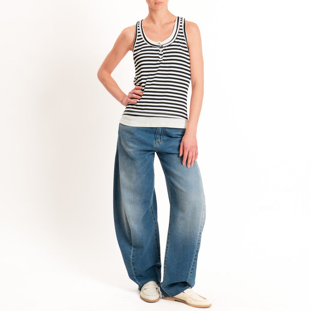 Haveone-Top serafino a righe - nero/panna