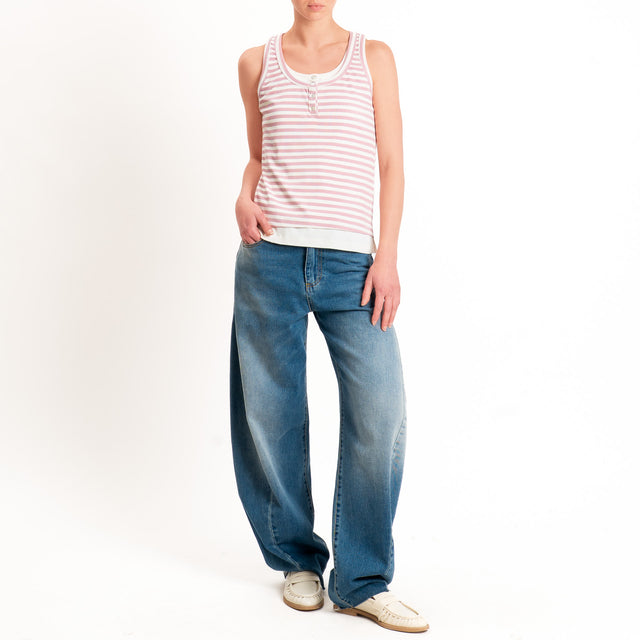Haveone-Top serafino a righe - rosa/panna