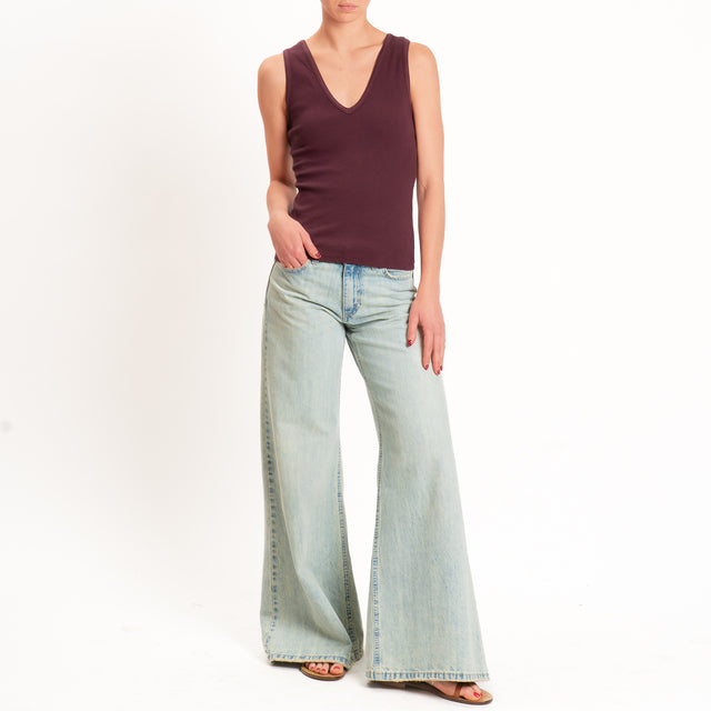Haveone-Top a costine doppio scollo v - burgundy