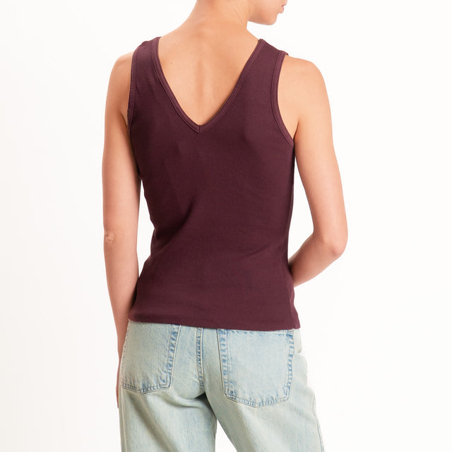 Haveone-Top a costine doppio scollo v - burgundy