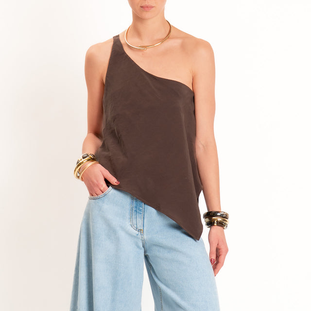 Haveone-Top asimmetrico monospalla tessuto modal - moro