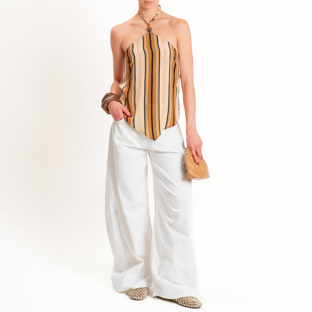 Haveone-Top a righe con dettagli - cuoio/moro/burro