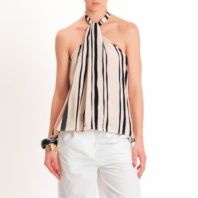 Haveone-Top a righe scollo dietro - sand/nero