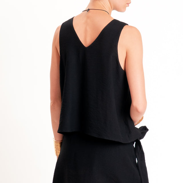 Haveone-Top goffrato doppio scollo v - nero