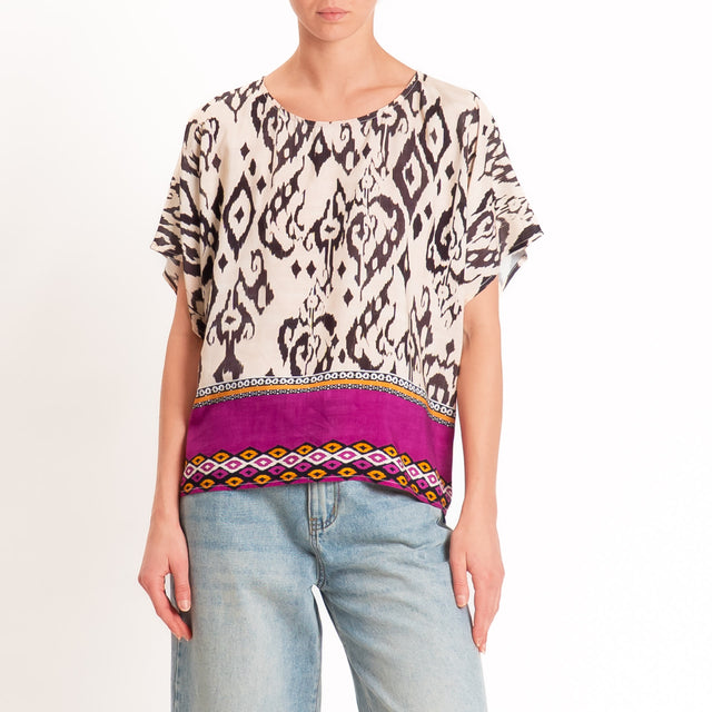 Haveone-Blusa fantasia etnica - burro/malva/nero