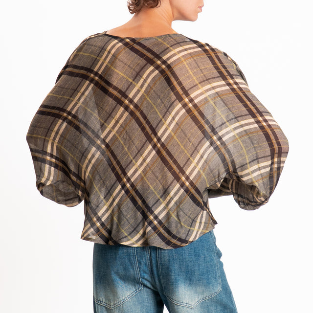 Haveone-Blusa check manica scesa - grigio/moro/beige