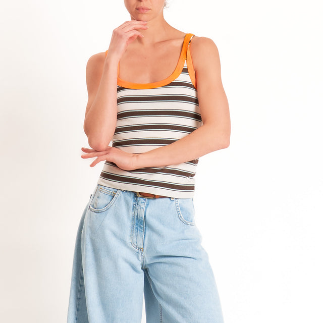 Haveone-Top a righe cotone riciclato - arancio/burro/moro