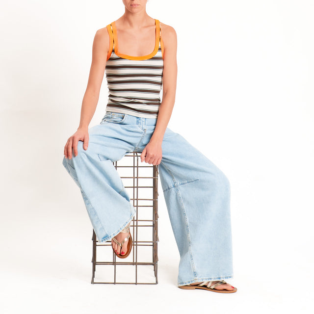 Haveone-Top a righe cotone riciclato - arancio/burro/moro