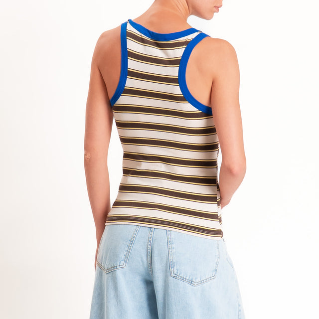 Haveone-Top a righe cotone riciclato - royal/burro/moro