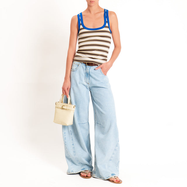 Haveone-Top a righe cotone riciclato - royal/burro/moro