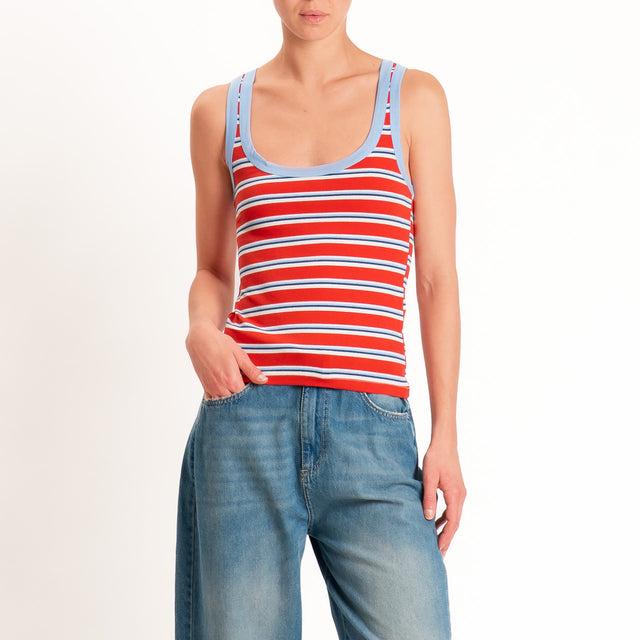 Haveone-Top a righe cotone riciclato - cielo/rosso/cielo
