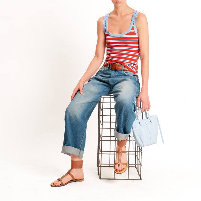 Haveone-Top a righe cotone riciclato - cielo/rosso/cielo