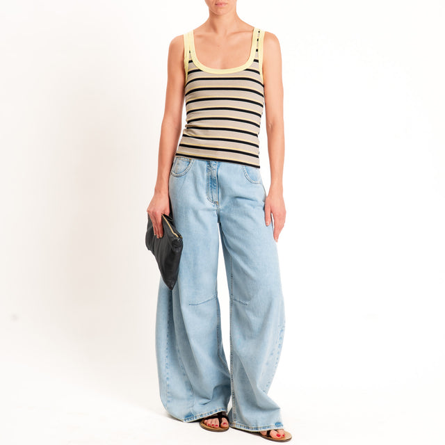 Haveone-Top a righe cotone riciclato - giallo/beige/nero