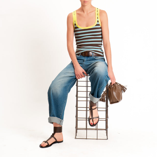 Haveone-Top a righe cotone riciclato - lime/moro/celeste