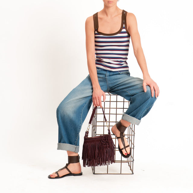 Haveone-Top a righe cotone riciclato - moro/vino/blu