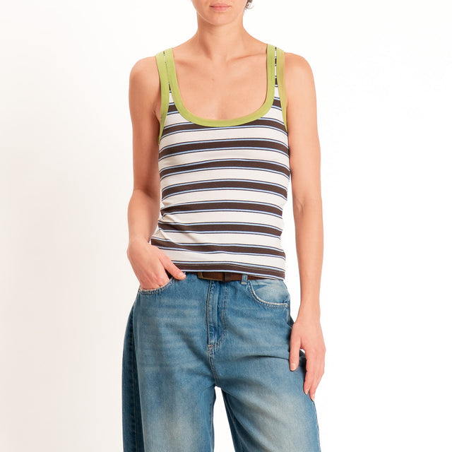 Haveone-Top a righe cotone riciclato - olive/moro/cielo
