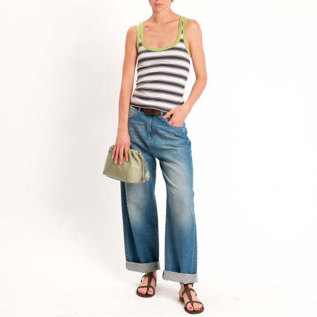 Haveone-Top a righe cotone riciclato - olive/moro/cielo