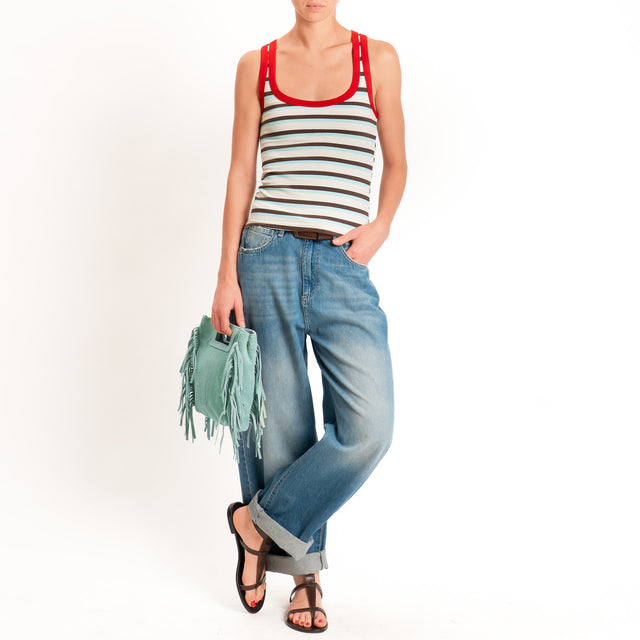 Haveone-Top a righe cotone riciclato - rosso/moro/acqua
