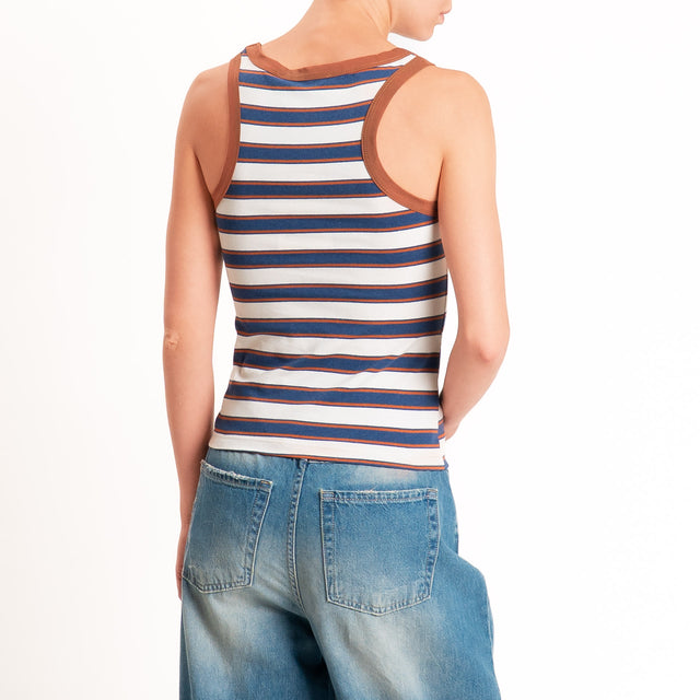 Haveone-Top a righe cotone riciclato - tabacco/blu/coccio