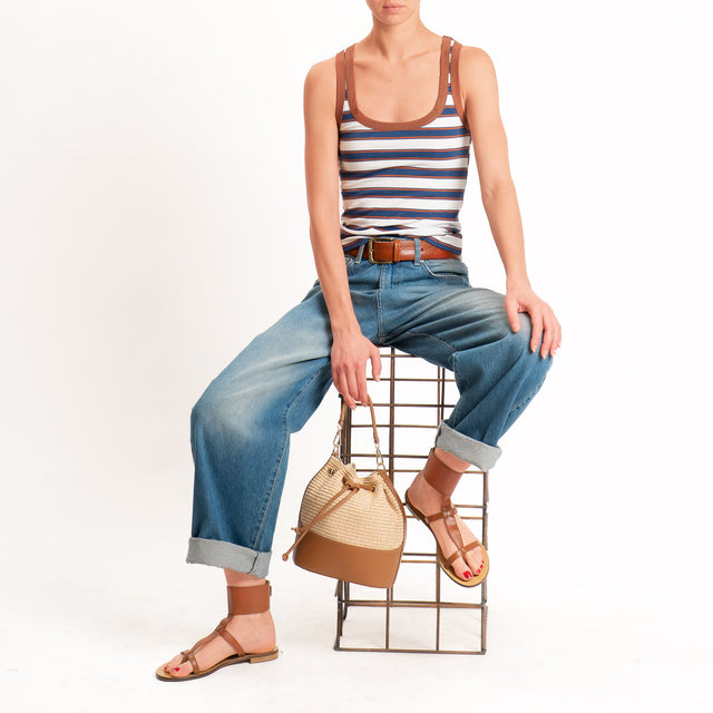 Haveone-Top a righe cotone riciclato - tabacco/blu/coccio