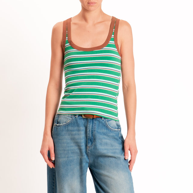 Haveone-Top a righe cotone riciclato - tabacco/verde/turchese