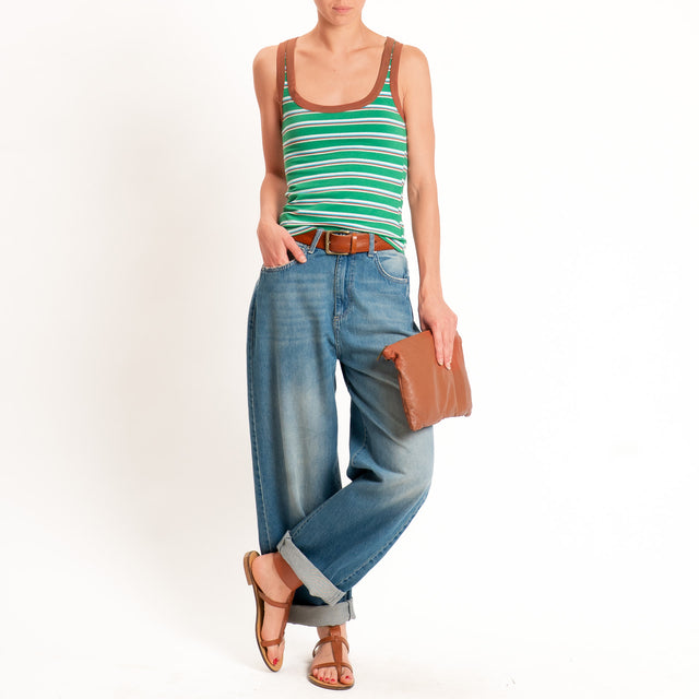 Haveone-Top a righe cotone riciclato - tabacco/verde/turchese